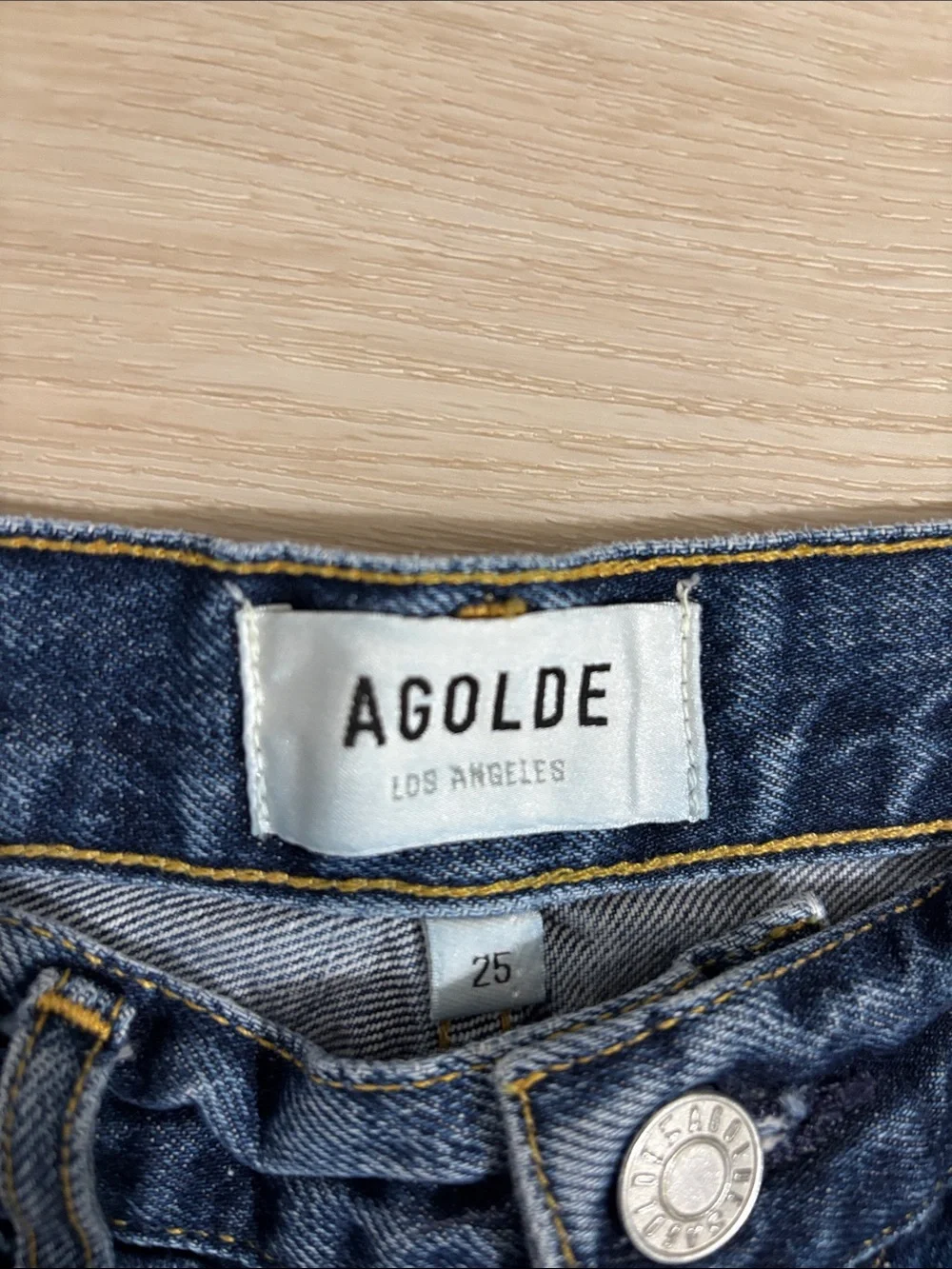 Agolde Los Angeles Washed Blue Distressed High-Rise Denim Shorts size 25 chic
